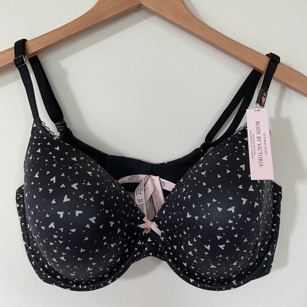 Victoria's Secret Black Swirling Heart Lightly Lined Full Coverage Bra 38DD